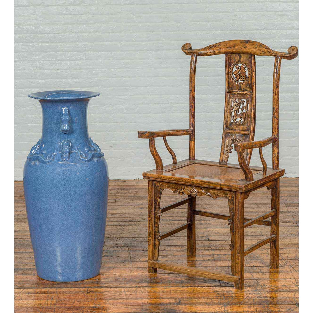 Chinese Contemporary Ceremonial Altar Vase with Crackled Blue Patina-3. Asian & Chinese Furniture, Art, Antiques, Vintage Home Décor for sale at FEA Home
