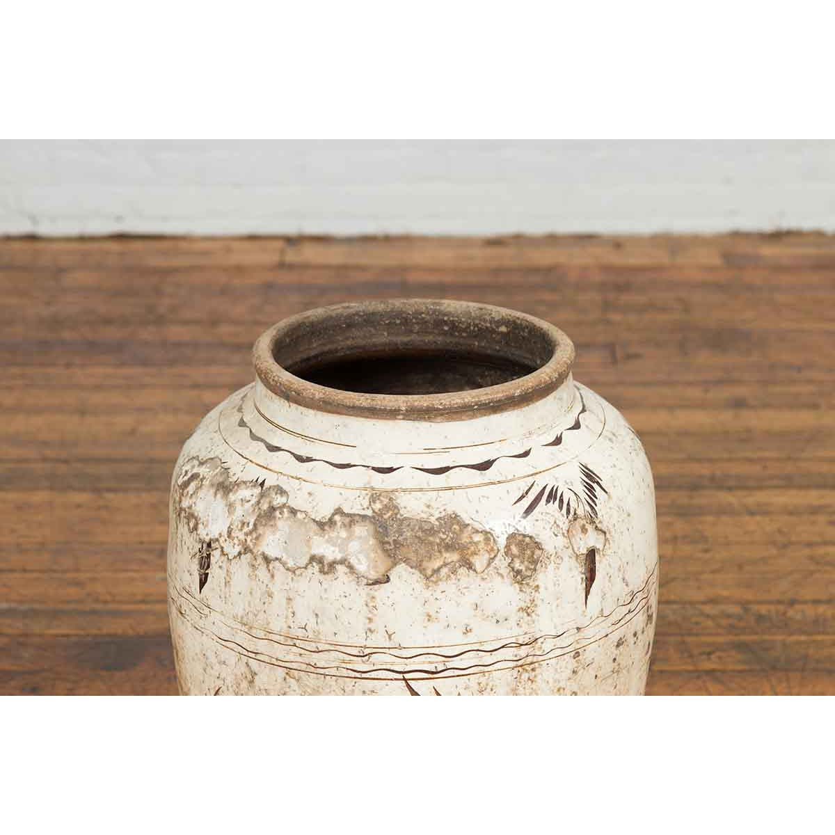 Thai Sawankhalok 1850s Exterior Water Jar with Distressed White Patina-5. Asian & Chinese Furniture, Art, Antiques, Vintage Home Décor for sale at FEA Home