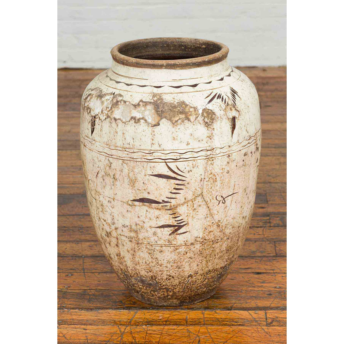 Thai Sawankhalok 1850s Exterior Water Jar with Distressed White Patina-6. Asian & Chinese Furniture, Art, Antiques, Vintage Home Décor for sale at FEA Home