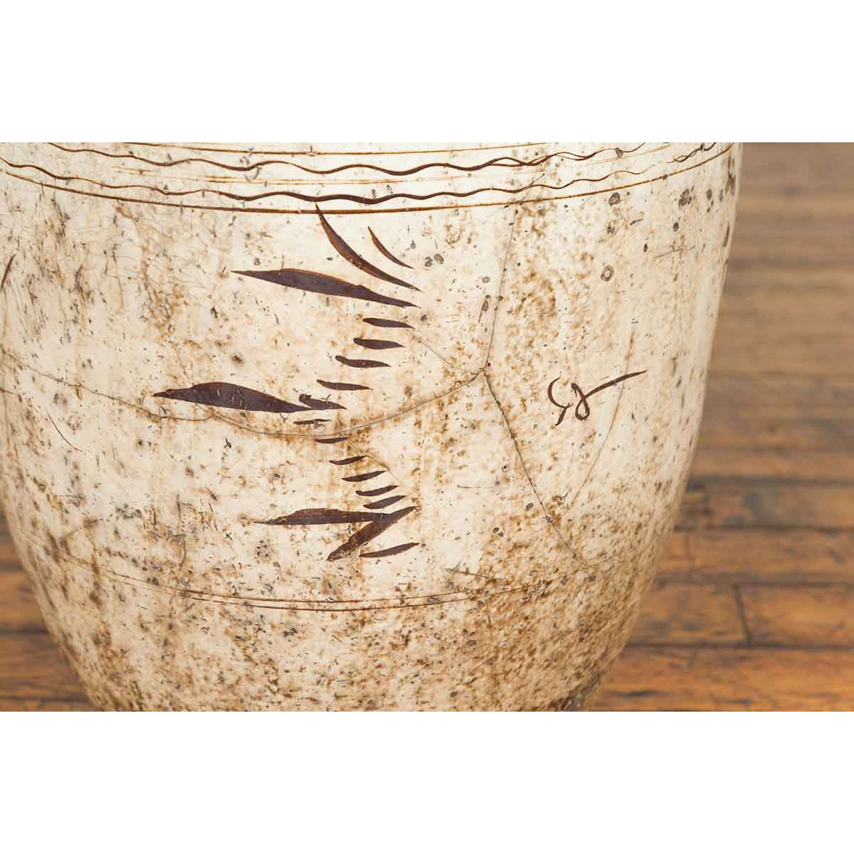 Thai Sawankhalok 1850s Exterior Water Jar with Distressed White Patina-7. Asian & Chinese Furniture, Art, Antiques, Vintage Home Décor for sale at FEA Home