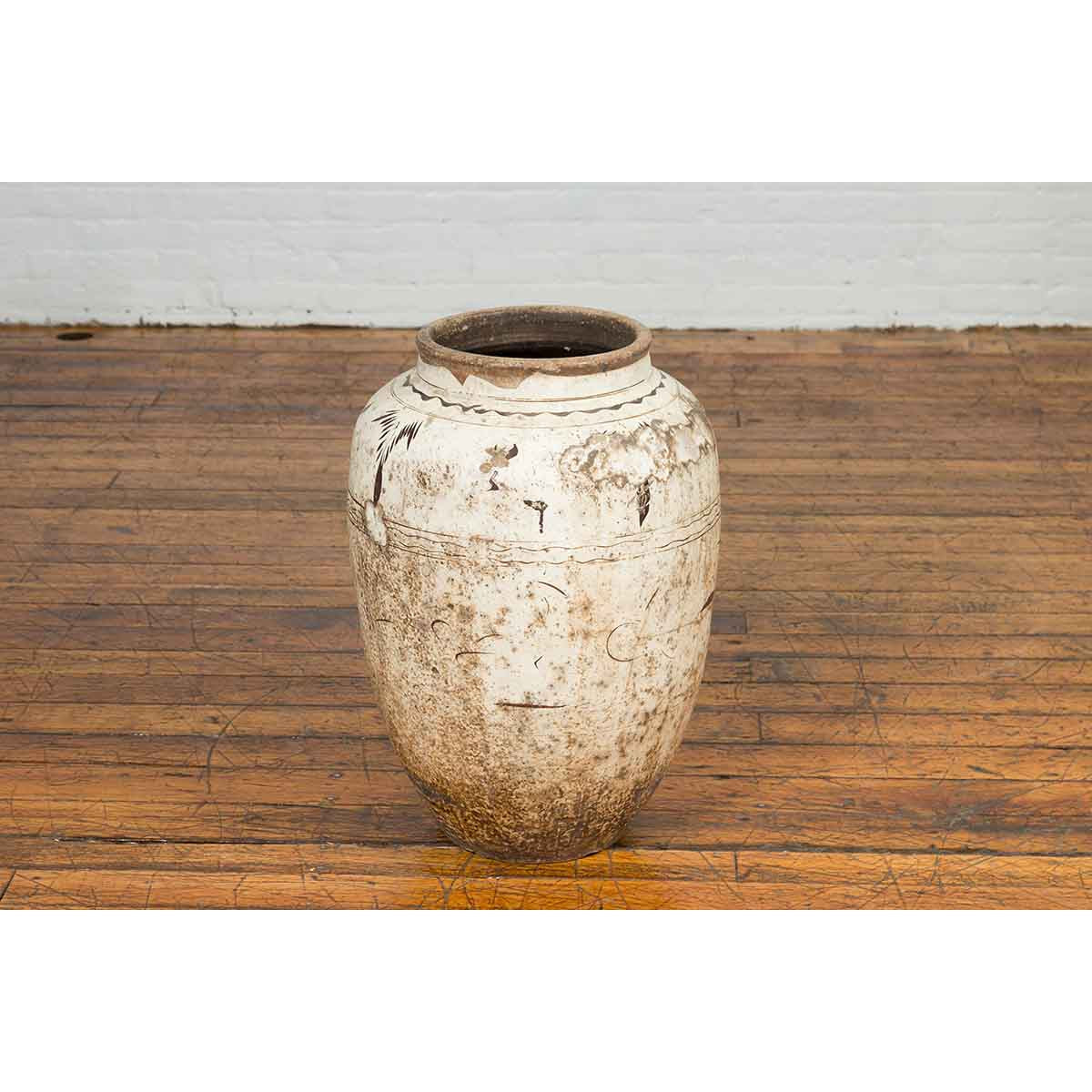 Thai Sawankhalok 1850s Exterior Water Jar with Distressed White Patina-8. Asian & Chinese Furniture, Art, Antiques, Vintage Home Décor for sale at FEA Home