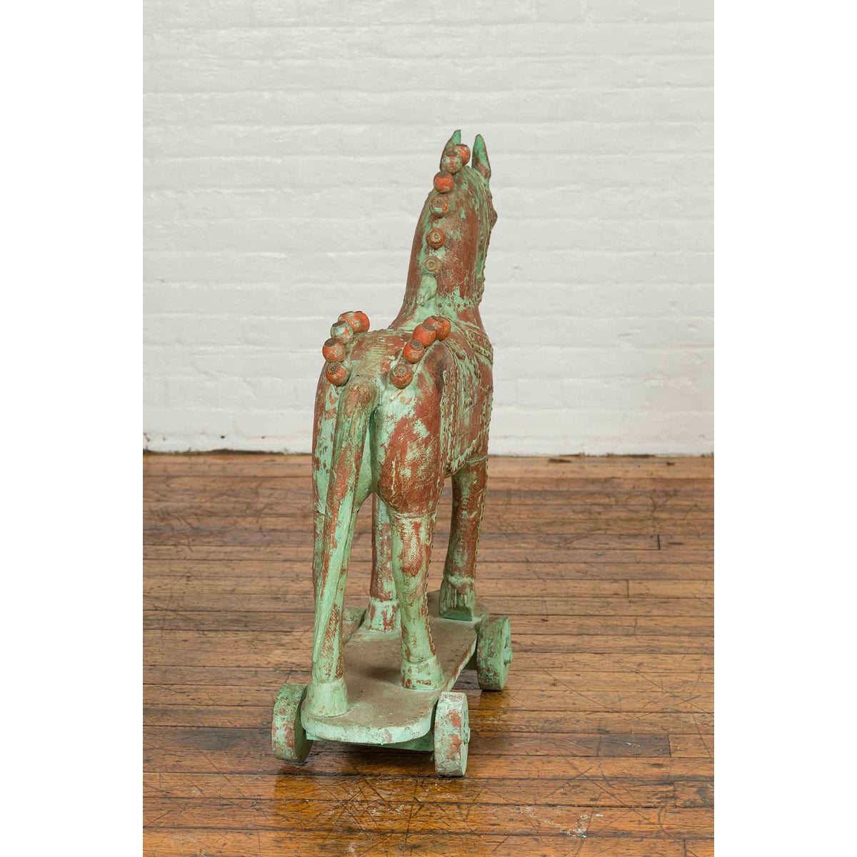 Handmade Vintage Indian Temple Horse Toy on Wheels from Madras with Spheres-12. Asian & Chinese Furniture, Art, Antiques, Vintage Home Décor for sale at FEA Home