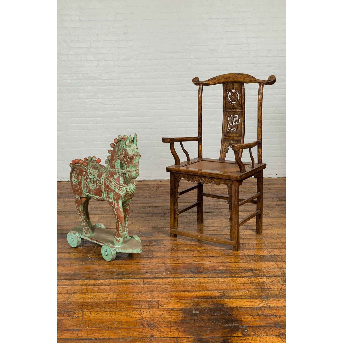 Handmade Vintage Indian Temple Horse Toy on Wheels from Madras with Spheres-3. Asian & Chinese Furniture, Art, Antiques, Vintage Home Décor for sale at FEA Home