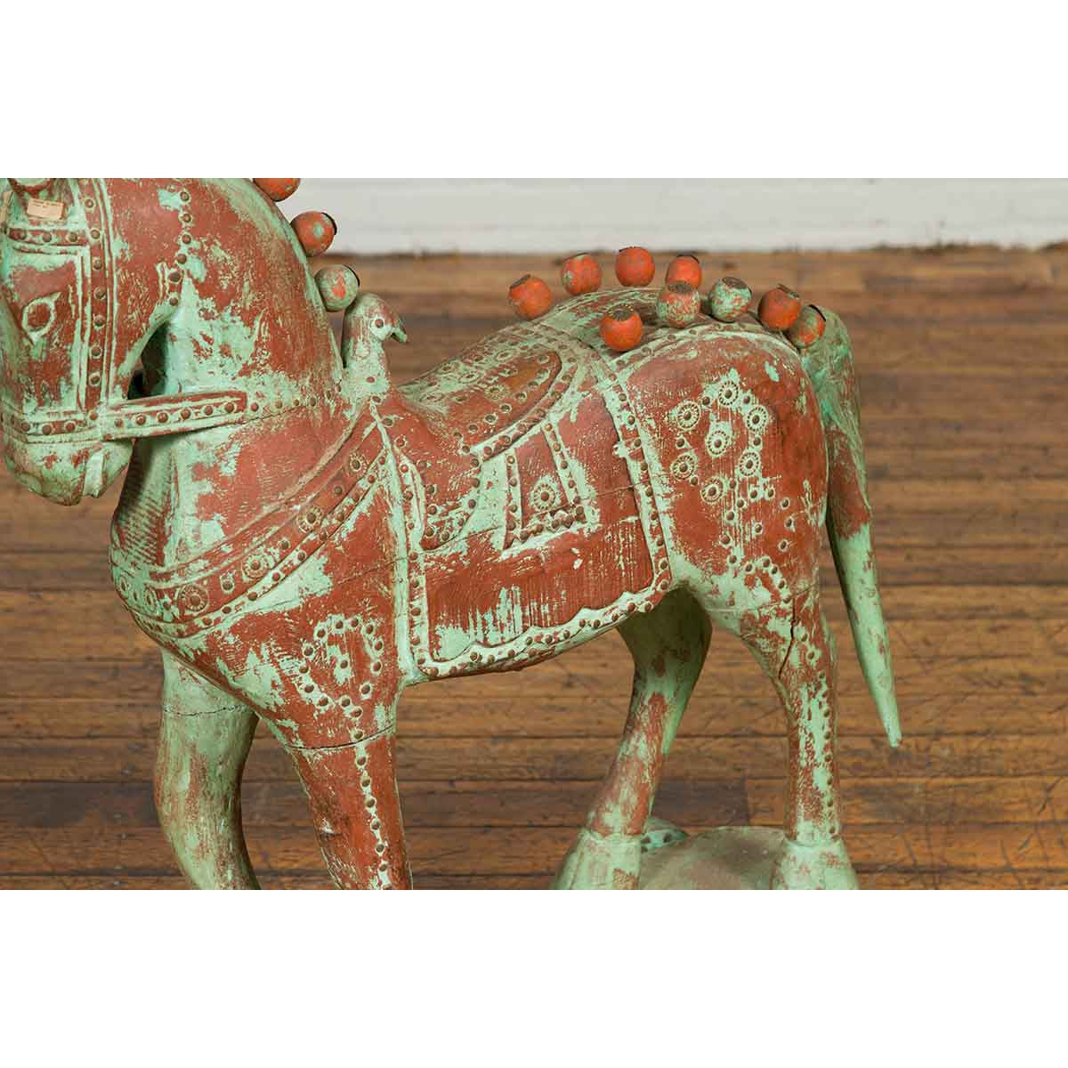 Handmade Vintage Indian Temple Horse Toy on Wheels from Madras with Spheres-5. Asian & Chinese Furniture, Art, Antiques, Vintage Home Décor for sale at FEA Home
