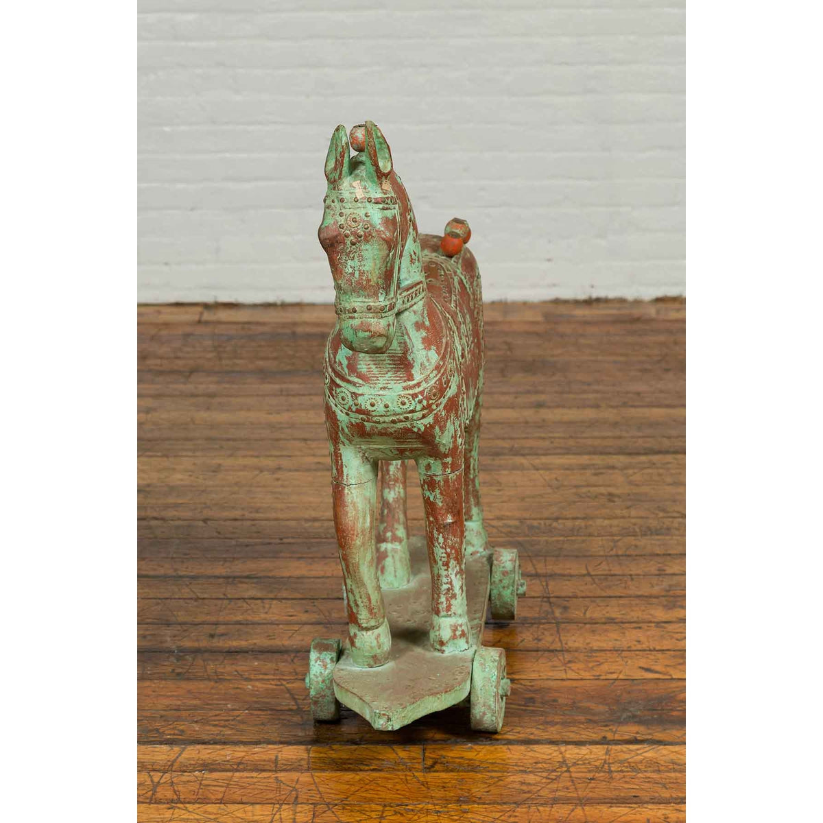 Handmade Vintage Indian Temple Horse Toy on Wheels from Madras with Spheres-7. Asian & Chinese Furniture, Art, Antiques, Vintage Home Décor for sale at FEA Home