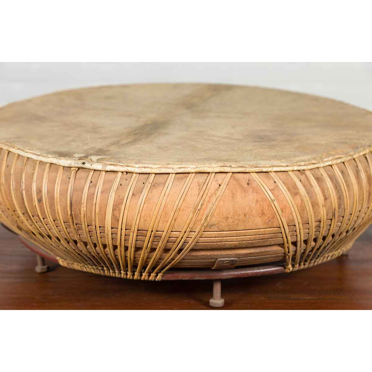 Chinese Qing Dynasty Period 19th Century Leather Drum with Its Wooden Mallet-4. Asian & Chinese Furniture, Art, Antiques, Vintage Home Décor for sale at FEA Home
