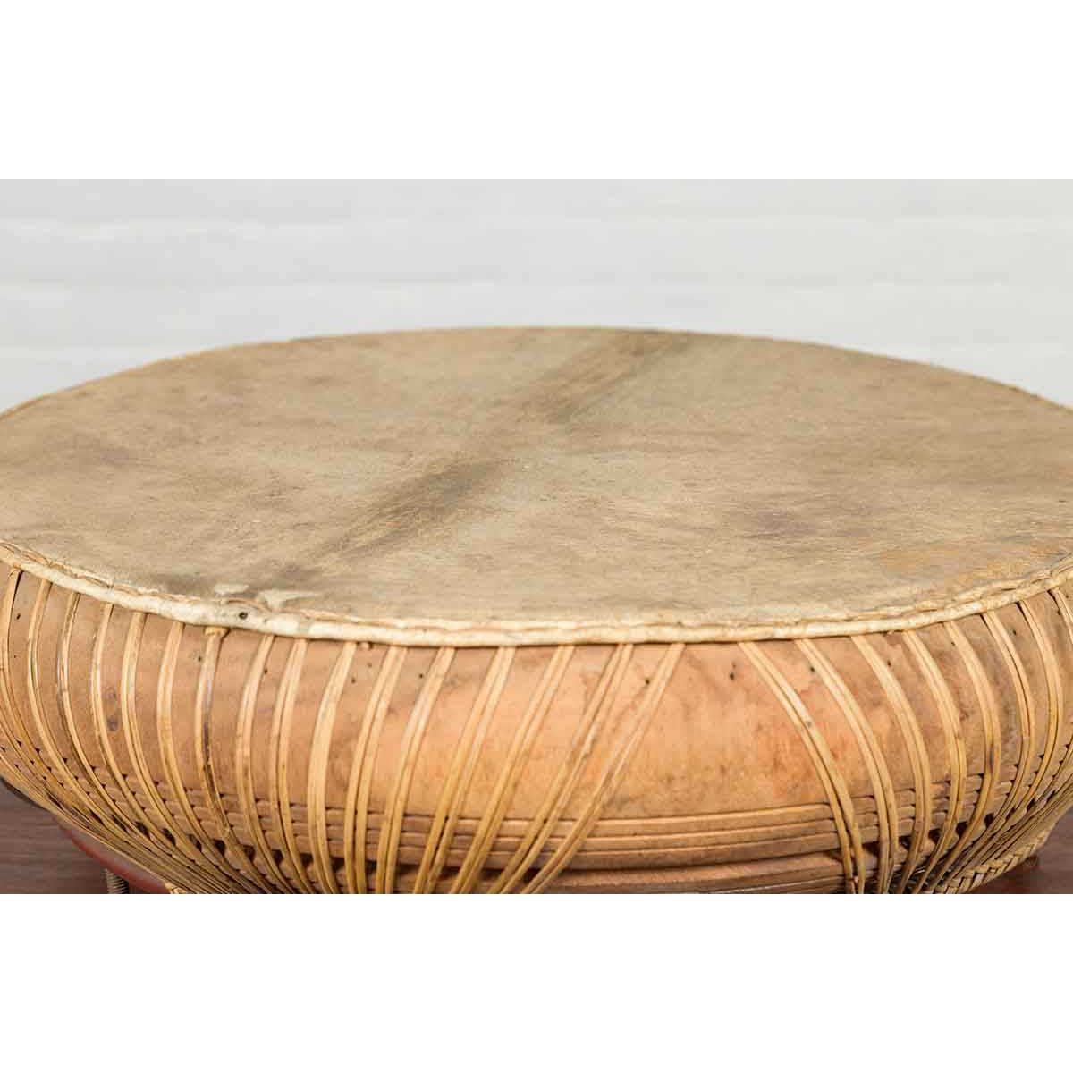 Chinese Qing Dynasty Period 19th Century Leather Drum with Its Wooden Mallet-5. Asian & Chinese Furniture, Art, Antiques, Vintage Home Décor for sale at FEA Home