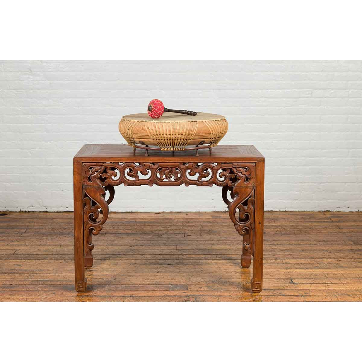 Chinese Qing Dynasty Period 19th Century Leather Drum with Its Wooden Mallet-7. Asian & Chinese Furniture, Art, Antiques, Vintage Home Décor for sale at FEA Home
