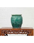 Chinese Vintage Green Glazed Vase with Raised Floral and Bird Motifs-12. Asian & Chinese Furniture, Art, Antiques, Vintage Home Décor for sale at FEA Home