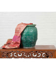 Chinese Vintage Green Glazed Vase with Raised Floral and Bird Motifs-3. Asian & Chinese Furniture, Art, Antiques, Vintage Home Décor for sale at FEA Home