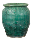 Chinese Vintage Green Glazed Vase with Raised Floral and Bird Motifs-1. Asian & Chinese Furniture, Art, Antiques, Vintage Home Décor for sale at FEA Home