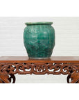 Chinese Vintage Green Glazed Vase with Raised Floral and Bird Motifs-5. Asian & Chinese Furniture, Art, Antiques, Vintage Home Décor for sale at FEA Home