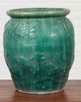 Chinese Vintage Green Glazed Vase with Raised Floral and Bird Motifs-2. Asian & Chinese Furniture, Art, Antiques, Vintage Home Décor for sale at FEA Home