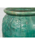 Chinese Vintage Green Glazed Vase with Raised Floral and Bird Motifs-8. Asian & Chinese Furniture, Art, Antiques, Vintage Home Décor for sale at FEA Home