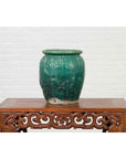 Chinese Vintage Green Glazed Vase with Raised Floral and Bird Motifs-10. Asian & Chinese Furniture, Art, Antiques, Vintage Home Décor for sale at FEA Home