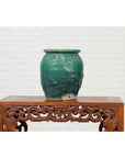 Chinese Vintage Green Glazed Vase with Raised Floral and Bird Motifs-11. Asian & Chinese Furniture, Art, Antiques, Vintage Home Décor for sale at FEA Home