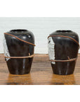 Large Thai Exterior Flower Vase with Black Patina, Rope and Newspaper Motifs-12. Asian & Chinese Furniture, Art, Antiques, Vintage Home Décor for sale at FEA Home