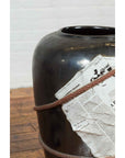 Large Thai Exterior Flower Vase with Black Patina, Rope and Newspaper Motifs-8. Asian & Chinese Furniture, Art, Antiques, Vintage Home Décor for sale at FEA Home