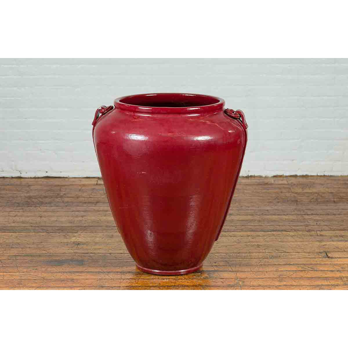 Contemporary Thai Oversized Oxblood Water Jar from Chiang Mai with Rope Design-8. Asian & Chinese Furniture, Art, Antiques, Vintage Home Décor for sale at FEA Home