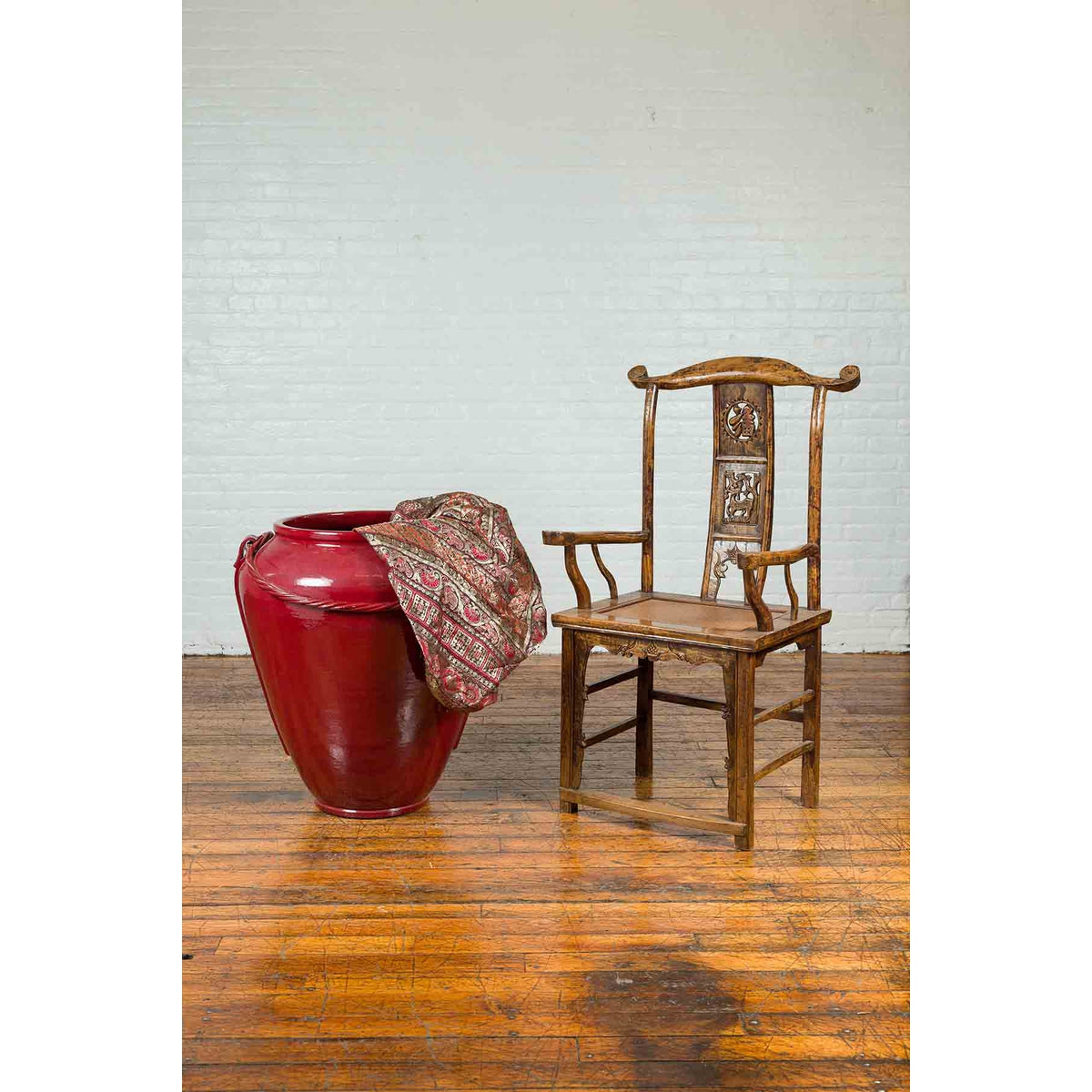 Contemporary Thai Oversized Oxblood Water Jar from Chiang Mai with Rope Design-10. Asian & Chinese Furniture, Art, Antiques, Vintage Home Décor for sale at FEA Home