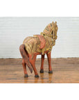 Vintage Indian Carved Wooden Horse from Madras with Yellow and Red Patina-10. Asian & Chinese Furniture, Art, Antiques, Vintage Home Décor for sale at FEA Home