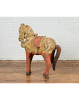 Vintage Indian Carved Wooden Horse from Madras with Yellow and Red Patina-12. Asian & Chinese Furniture, Art, Antiques, Vintage Home Décor for sale at FEA Home