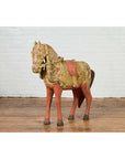 Vintage Indian Carved Wooden Horse from Madras with Yellow and Red Patina-13. Asian & Chinese Furniture, Art, Antiques, Vintage Home Décor for sale at FEA Home