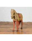 Vintage Indian Carved Wooden Horse from Madras with Yellow and Red Patina-3. Asian & Chinese Furniture, Art, Antiques, Vintage Home Décor for sale at FEA Home
