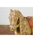 Vintage Indian Carved Wooden Horse from Madras with Yellow and Red Patina-5. Asian & Chinese Furniture, Art, Antiques, Vintage Home Décor for sale at FEA Home