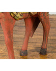 Vintage Indian Carved Wooden Horse from Madras with Yellow and Red Patina-7. Asian & Chinese Furniture, Art, Antiques, Vintage Home Décor for sale at FEA Home