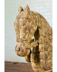 Vintage Indian Carved Wooden Horse from Madras with Yellow and Red Patina-4. Asian & Chinese Furniture, Art, Antiques, Vintage Home Décor for sale at FEA Home
