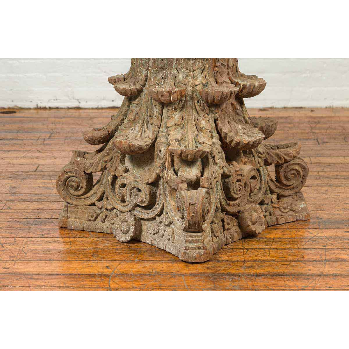 Antique Indian Corinthian Temple Capital Carving with Distressed Patina-9. Asian & Chinese Furniture, Art, Antiques, Vintage Home Décor for sale at FEA Home