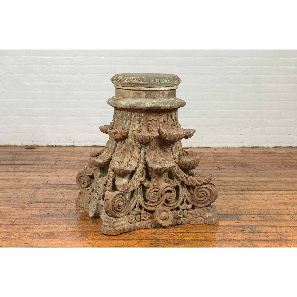 Antique Indian Corinthian Temple Capital Carving with Distressed Patina-10. Asian & Chinese Furniture, Art, Antiques, Vintage Home Décor for sale at FEA Home