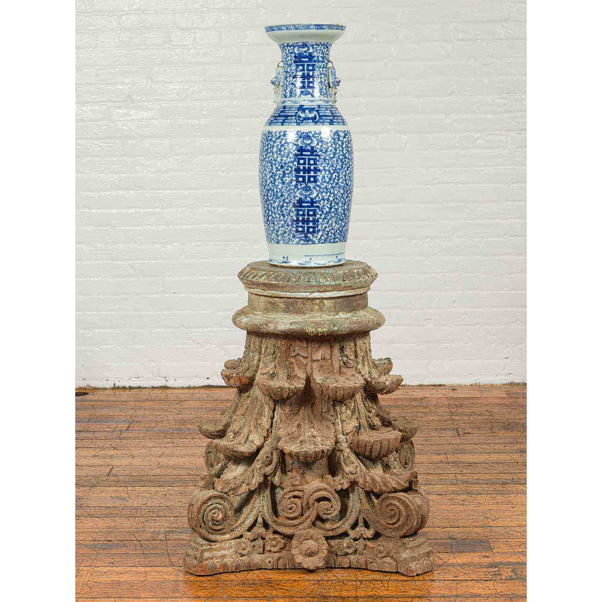 Antique Indian Corinthian Temple Capital Carving with Distressed Patina-3. Asian & Chinese Furniture, Art, Antiques, Vintage Home Décor for sale at FEA Home