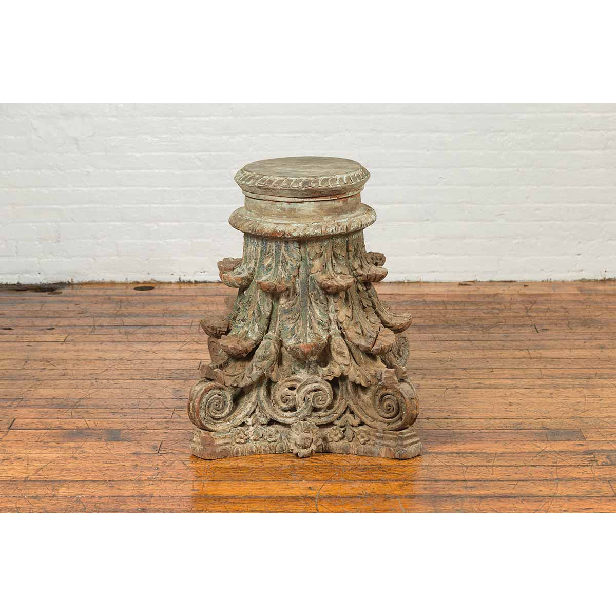 Antique Indian Corinthian Temple Capital Carving with Distressed Patina-11. Asian & Chinese Furniture, Art, Antiques, Vintage Home Décor for sale at FEA Home
