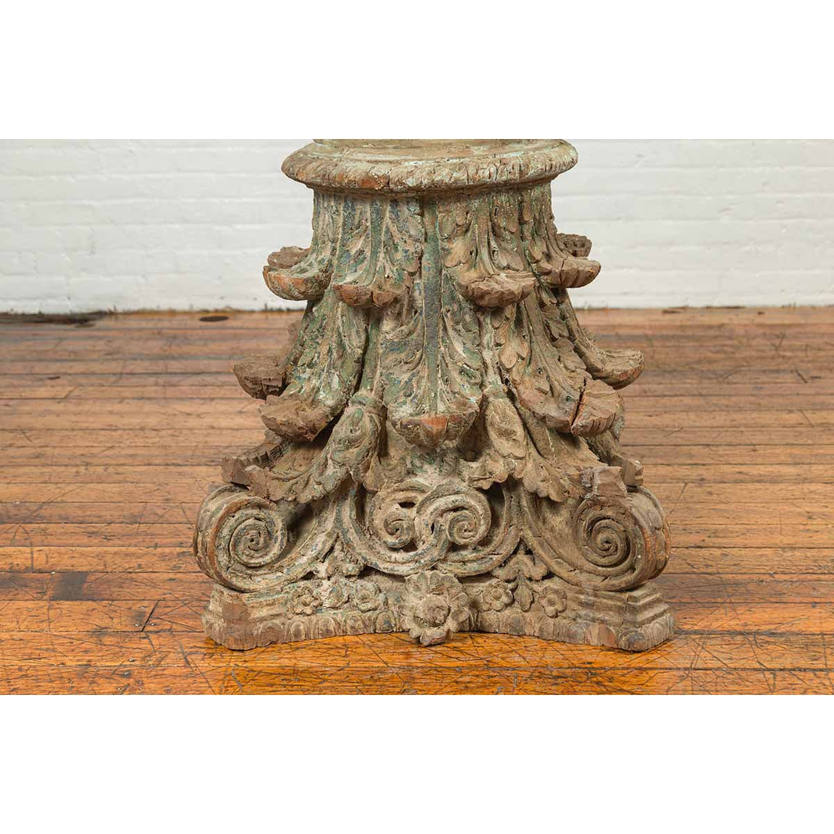 Antique Indian Corinthian Temple Capital Carving with Distressed Patina-4. Asian & Chinese Furniture, Art, Antiques, Vintage Home Décor for sale at FEA Home