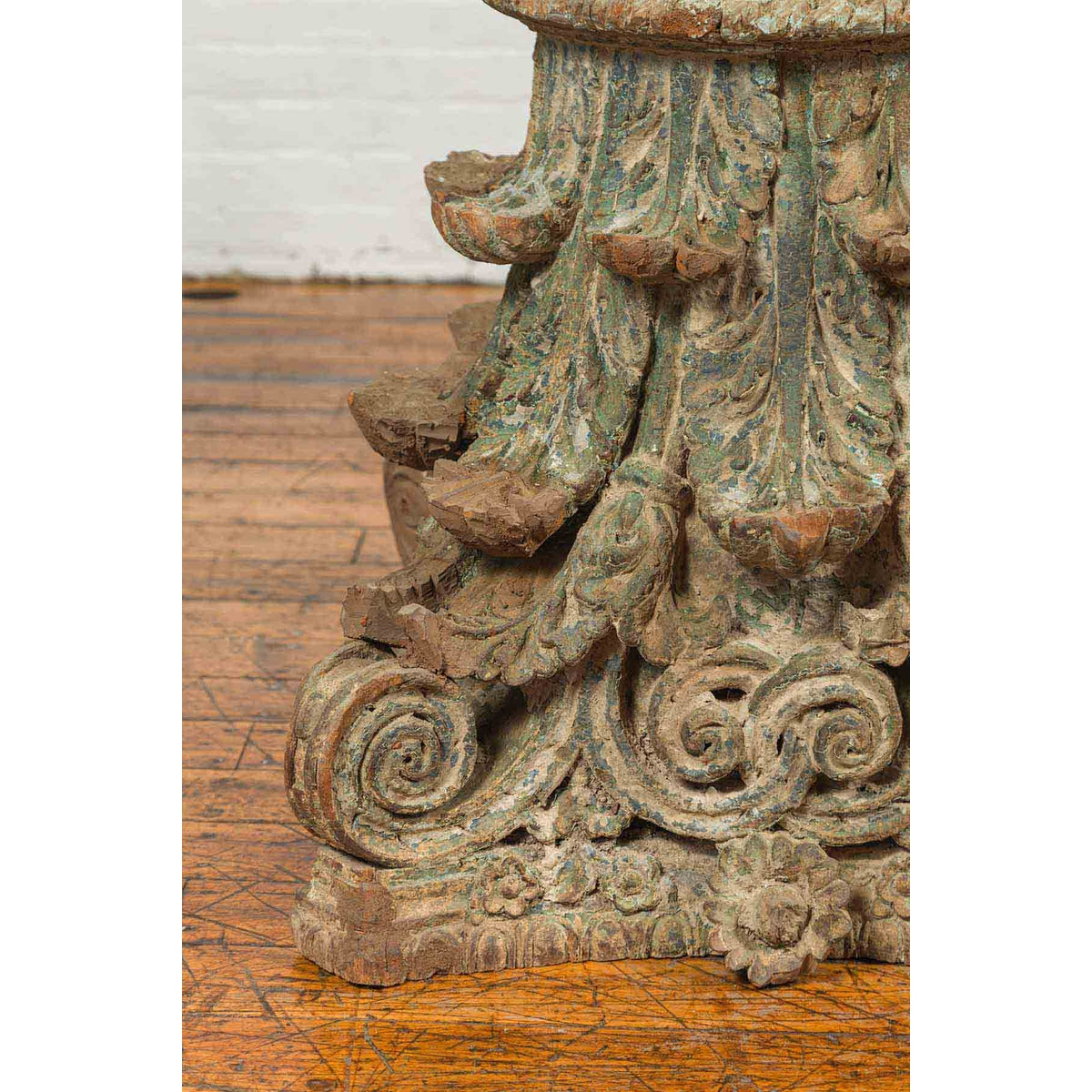 Antique Indian Corinthian Temple Capital Carving with Distressed Patina-6. Asian & Chinese Furniture, Art, Antiques, Vintage Home Décor for sale at FEA Home