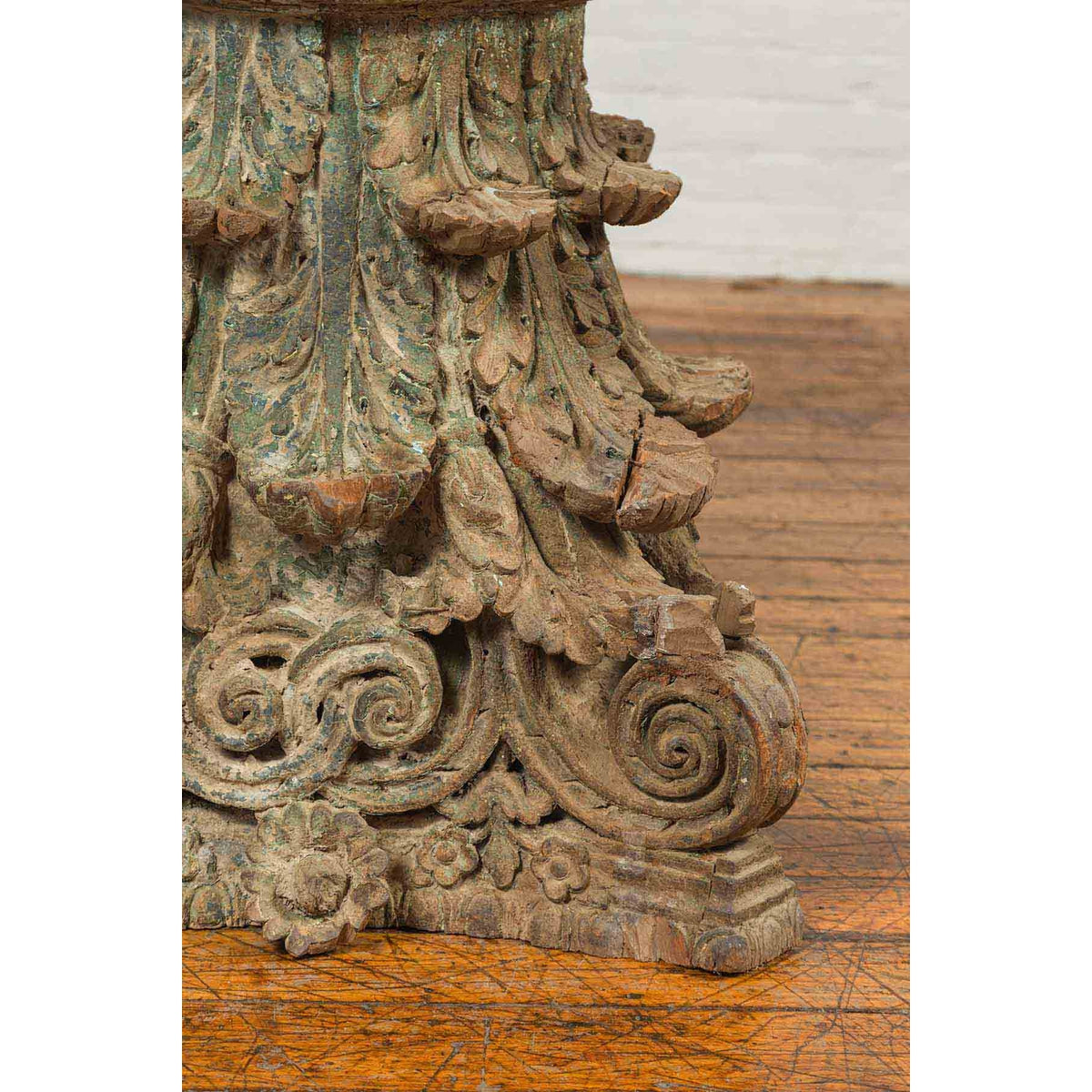 Antique Indian Corinthian Temple Capital Carving with Distressed Patina-7. Asian & Chinese Furniture, Art, Antiques, Vintage Home Décor for sale at FEA Home