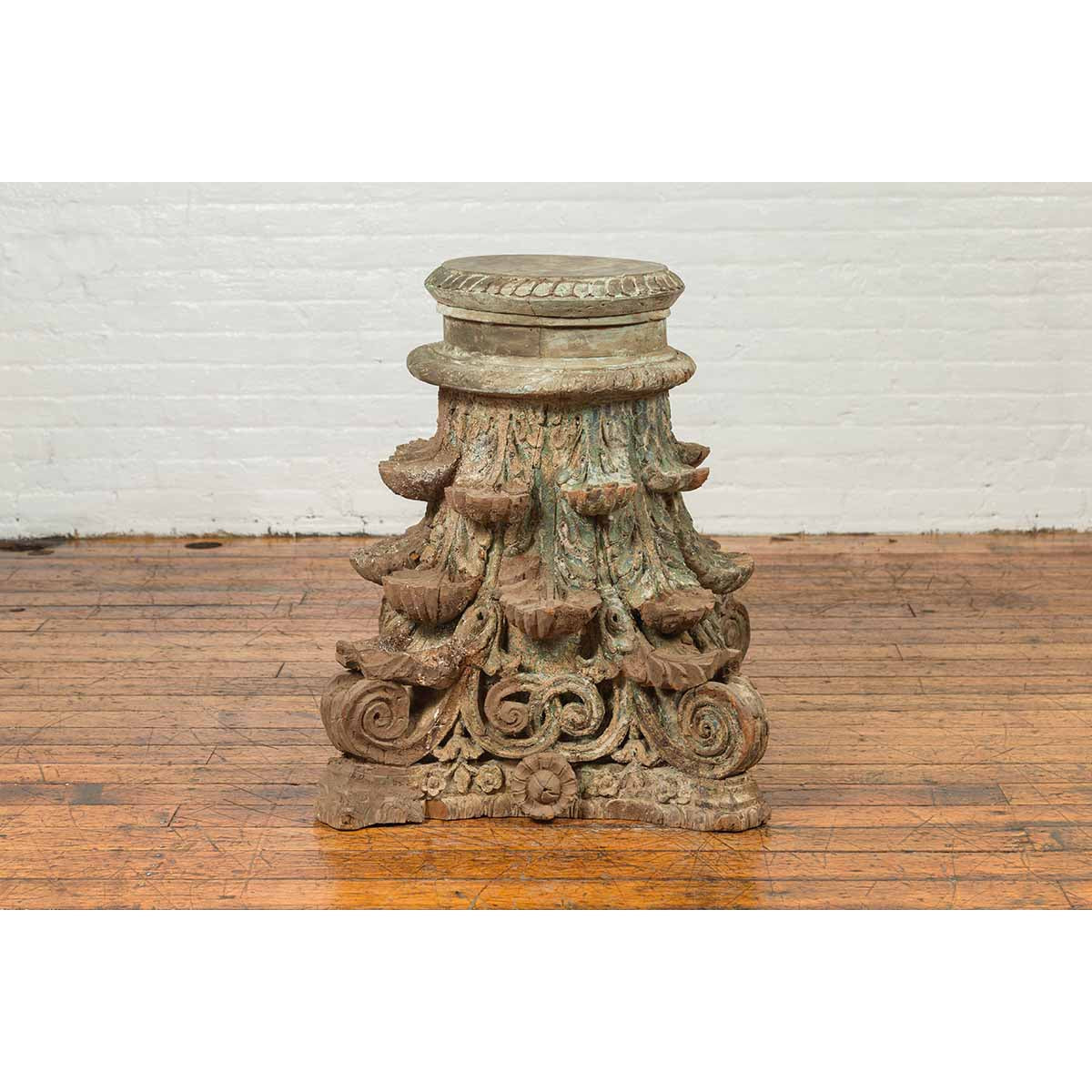 Antique Indian Corinthian Temple Capital Carving with Distressed Patina-12. Asian & Chinese Furniture, Art, Antiques, Vintage Home Décor for sale at FEA Home