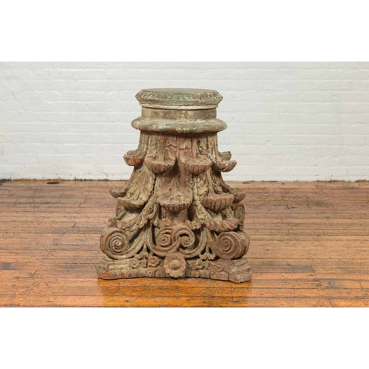 Antique Indian Corinthian Temple Capital Carving with Distressed Patina-8. Asian & Chinese Furniture, Art, Antiques, Vintage Home Décor for sale at FEA Home