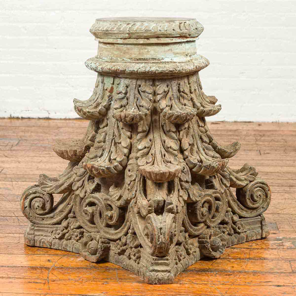 Indian Antique Corinthian Temple Capital Carving with Distressed Patina-2. Asian & Chinese Furniture, Art, Antiques, Vintage Home Décor for sale at FEA Home