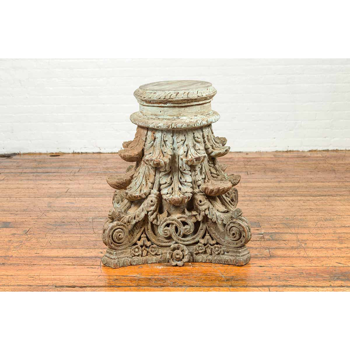 Indian Antique Corinthian Temple Capital Carving with Distressed Patina-10. Asian & Chinese Furniture, Art, Antiques, Vintage Home Décor for sale at FEA Home