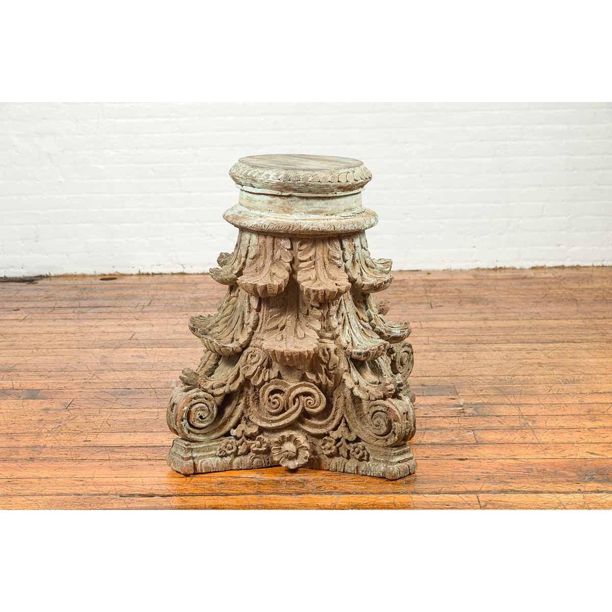 Indian Antique Corinthian Temple Capital Carving with Distressed Patina-11. Asian & Chinese Furniture, Art, Antiques, Vintage Home Décor for sale at FEA Home