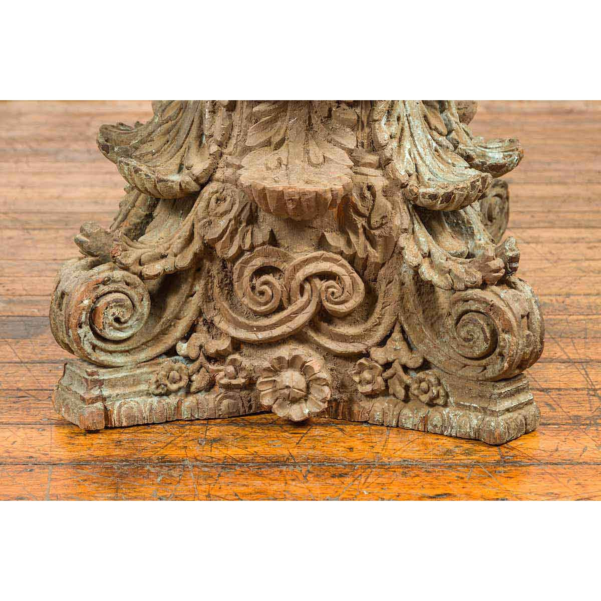 Indian Antique Corinthian Temple Capital Carving with Distressed Patina-8. Asian & Chinese Furniture, Art, Antiques, Vintage Home Décor for sale at FEA Home