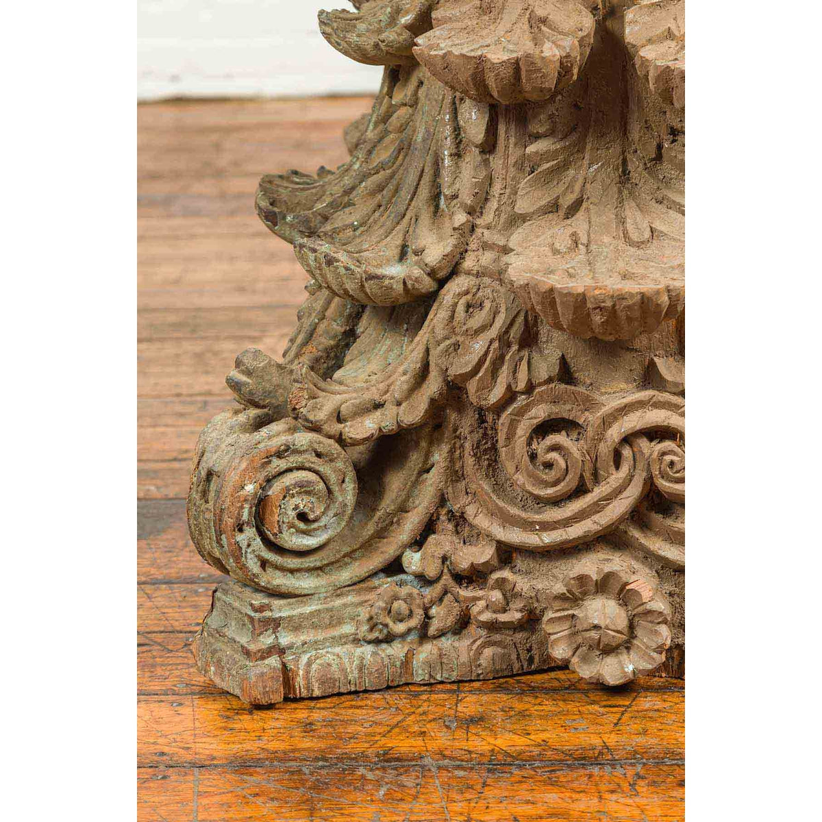 Indian Antique Corinthian Temple Capital Carving with Distressed Patina-6. Asian & Chinese Furniture, Art, Antiques, Vintage Home Décor for sale at FEA Home