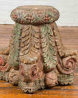 Indian Antique Temple Foliage Carved Capital with Original Green and Red Paint-12. Asian & Chinese Furniture, Art, Antiques, Vintage Home Décor for sale at FEA Home