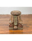 Indian Antique Temple Foliage Carved Capital with Original Green and Red Paint-4. Asian & Chinese Furniture, Art, Antiques, Vintage Home Décor for sale at FEA Home