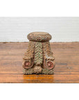 Indian Antique Temple Foliage Carved Capital with Original Green and Red Paint-6. Asian & Chinese Furniture, Art, Antiques, Vintage Home Décor for sale at FEA Home