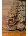 Indian Antique Temple Foliage Carved Capital with Original Green and Red Paint-9. Asian & Chinese Furniture, Art, Antiques, Vintage Home Décor for sale at FEA Home