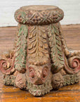 Indian Antique Temple Foliage Carved Capital with Original Green and Red Paint-2. Asian & Chinese Furniture, Art, Antiques, Vintage Home Décor for sale at FEA Home